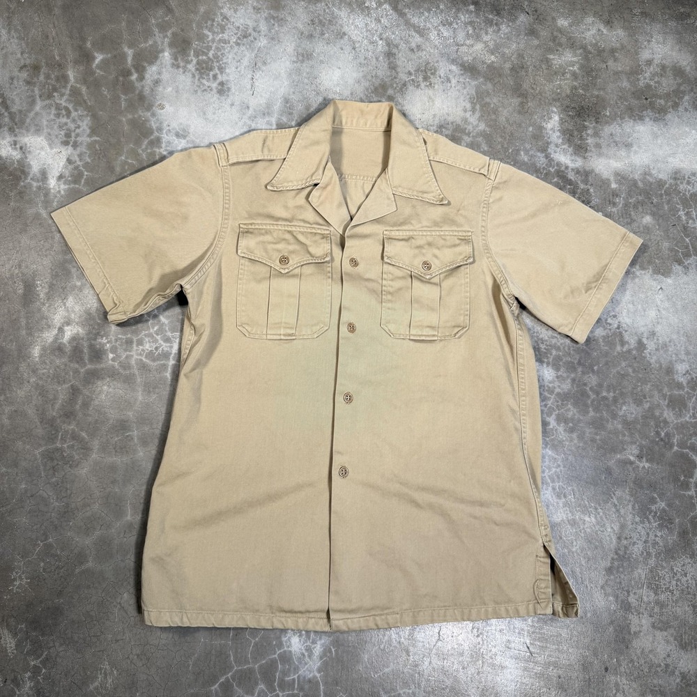 true vintage military ww2 1940's 8.2oz kjhaki button up shirt s/m